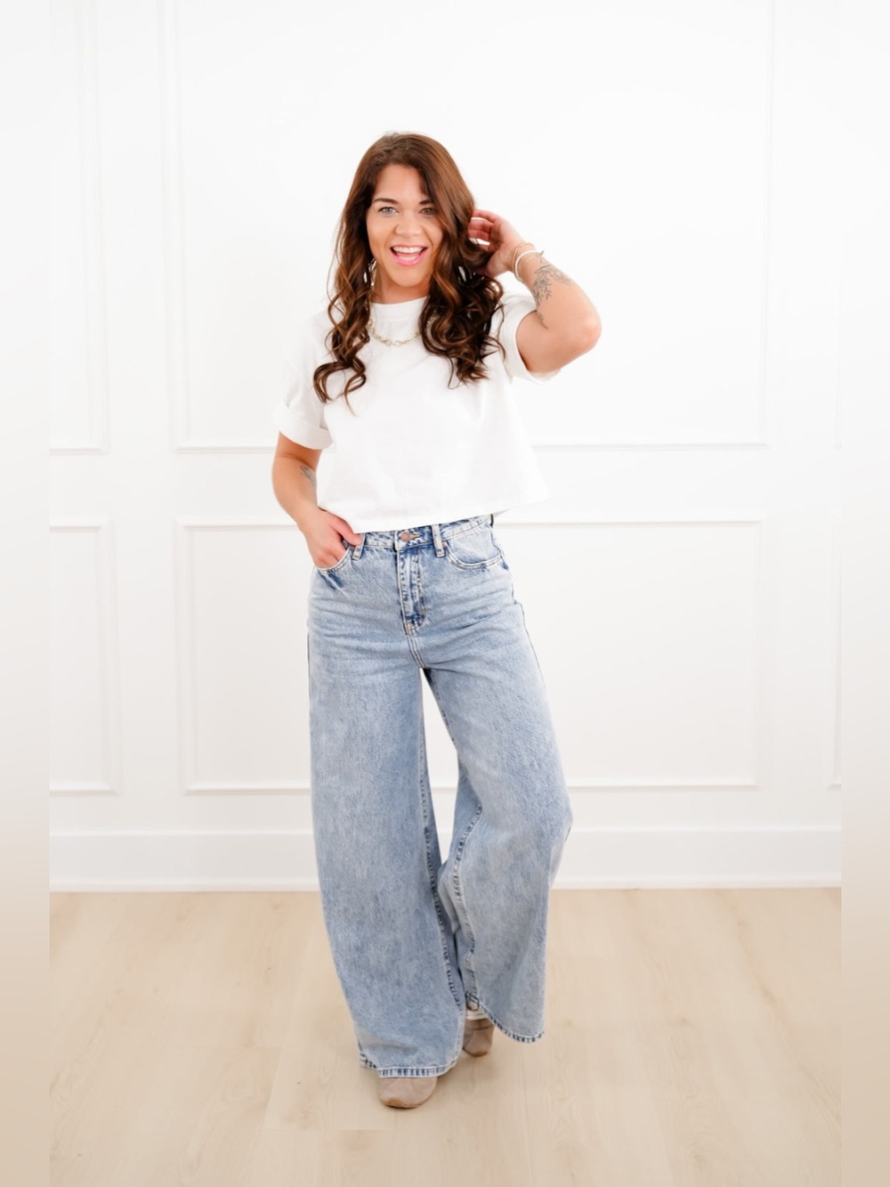 Freckled Poppy "The Lennon" High Rise Baggy Wide Leg Jeans Medium Acid Wash XL